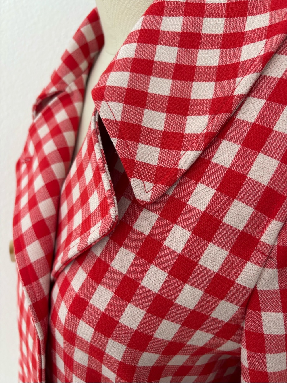 FRNCH Gingham Knit Double Breasted Jacket NWT Red & White Classic Preppy M - Picture 3 of 8
